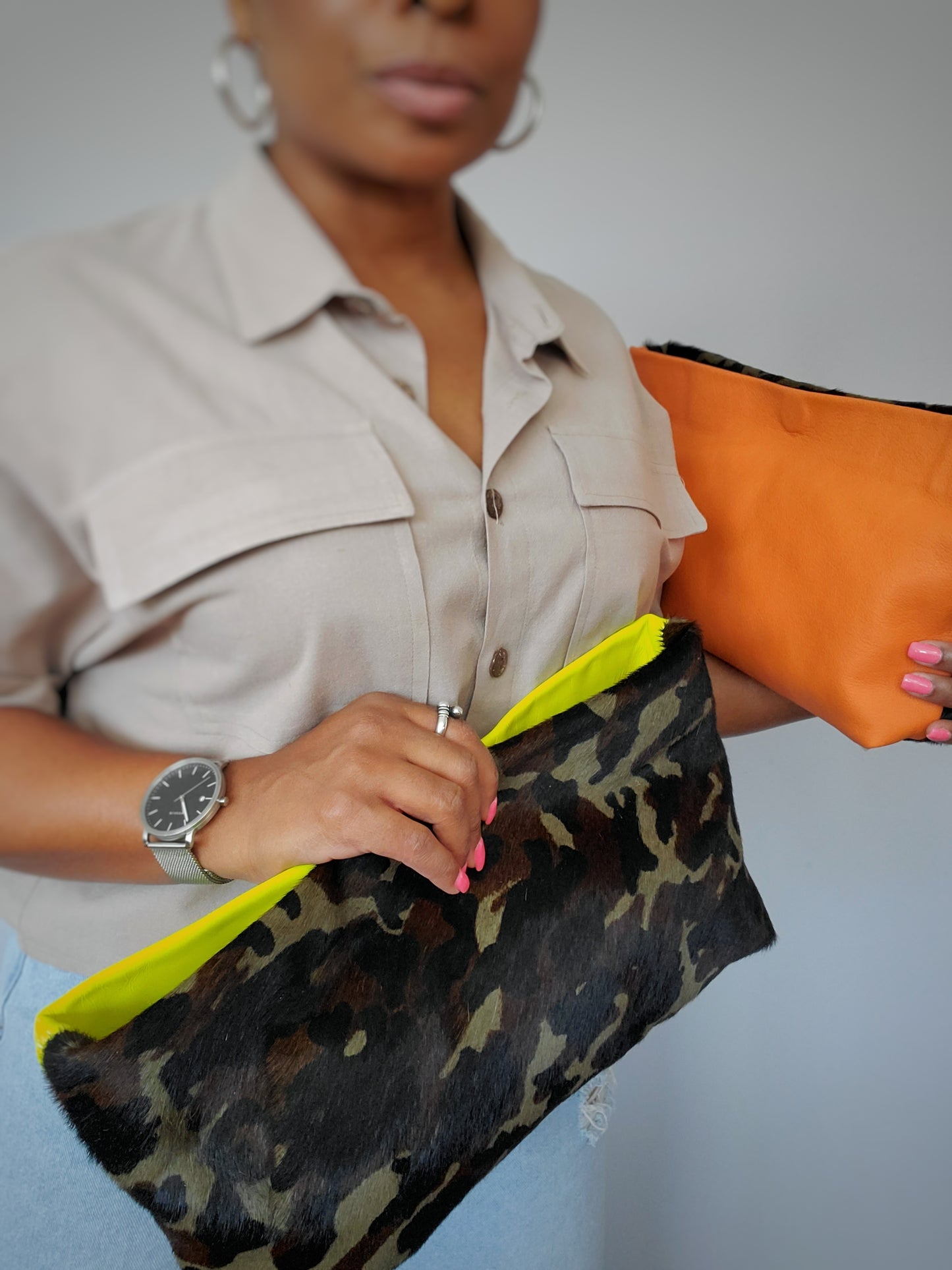 Zesty Orange and Camo Zoe Clutch