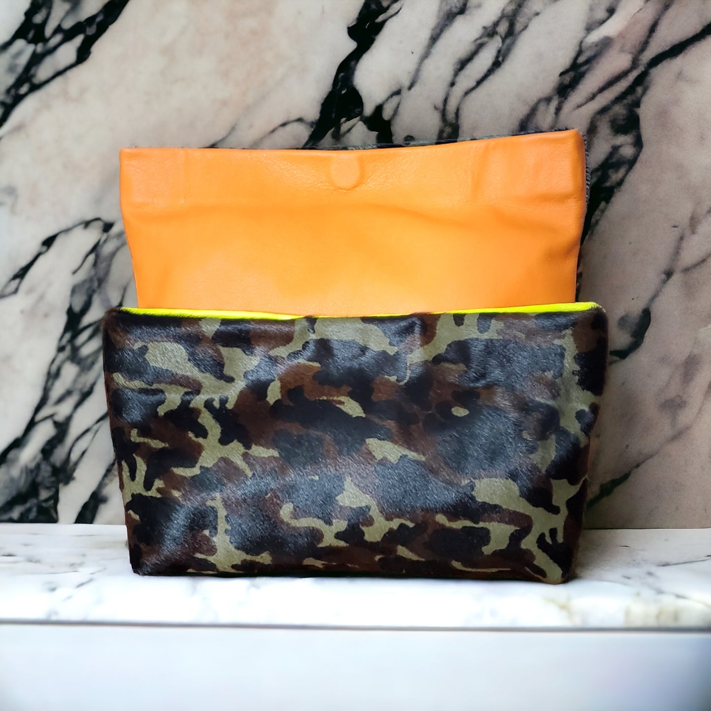 Zesty Orange and Camo Zoe Clutch